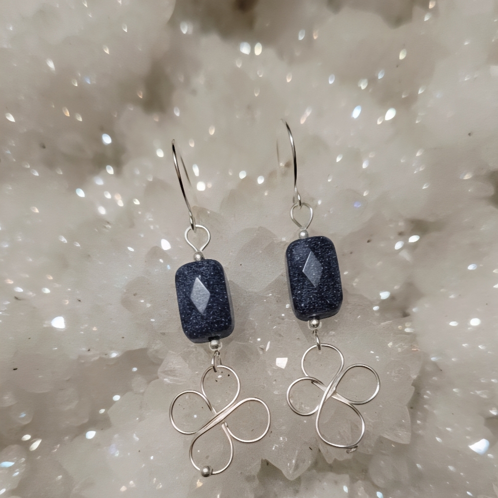Elegant Blue Goldstone Dangle Earrings
